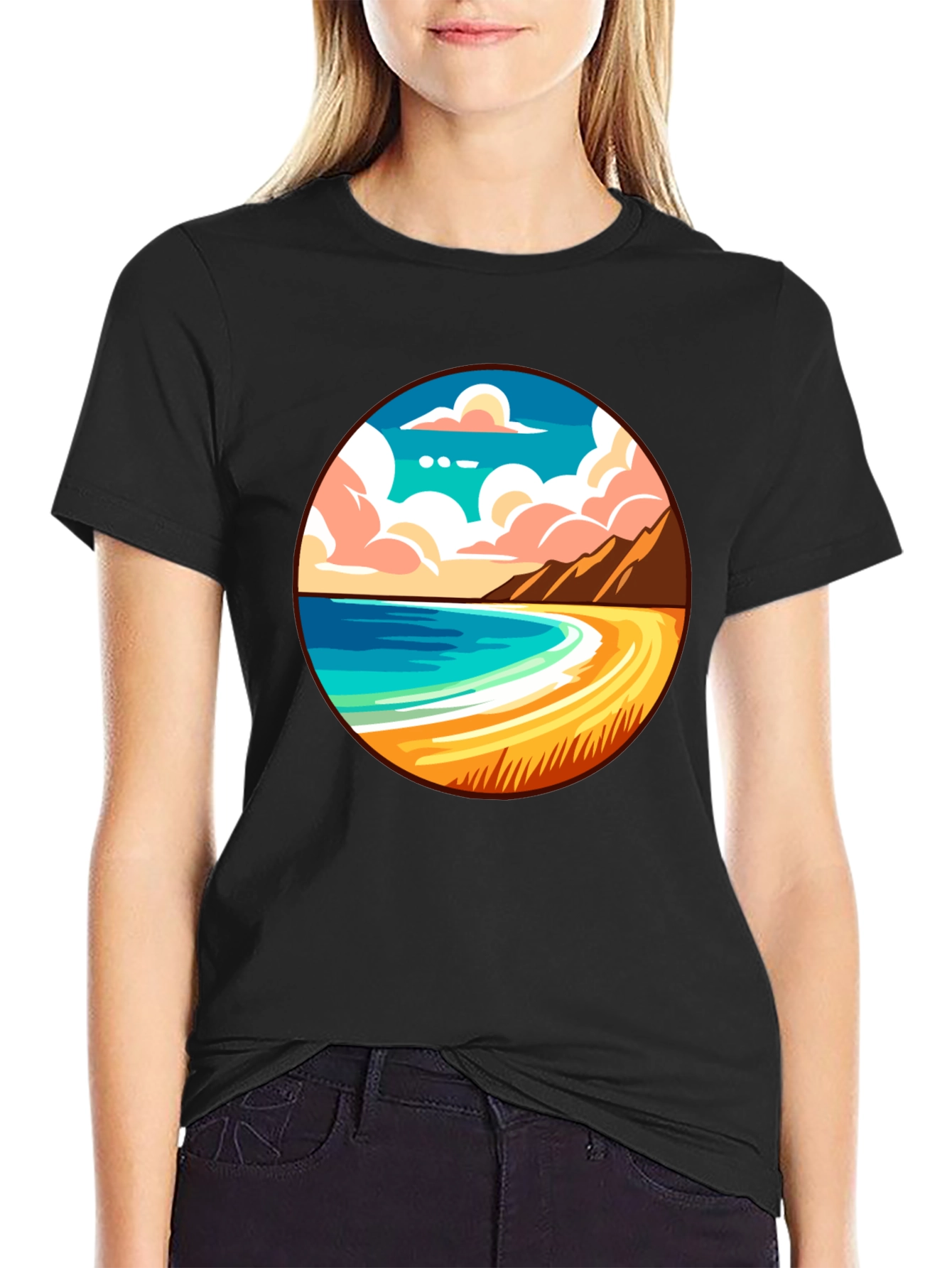 Beach Scene Graphic Tee - Black