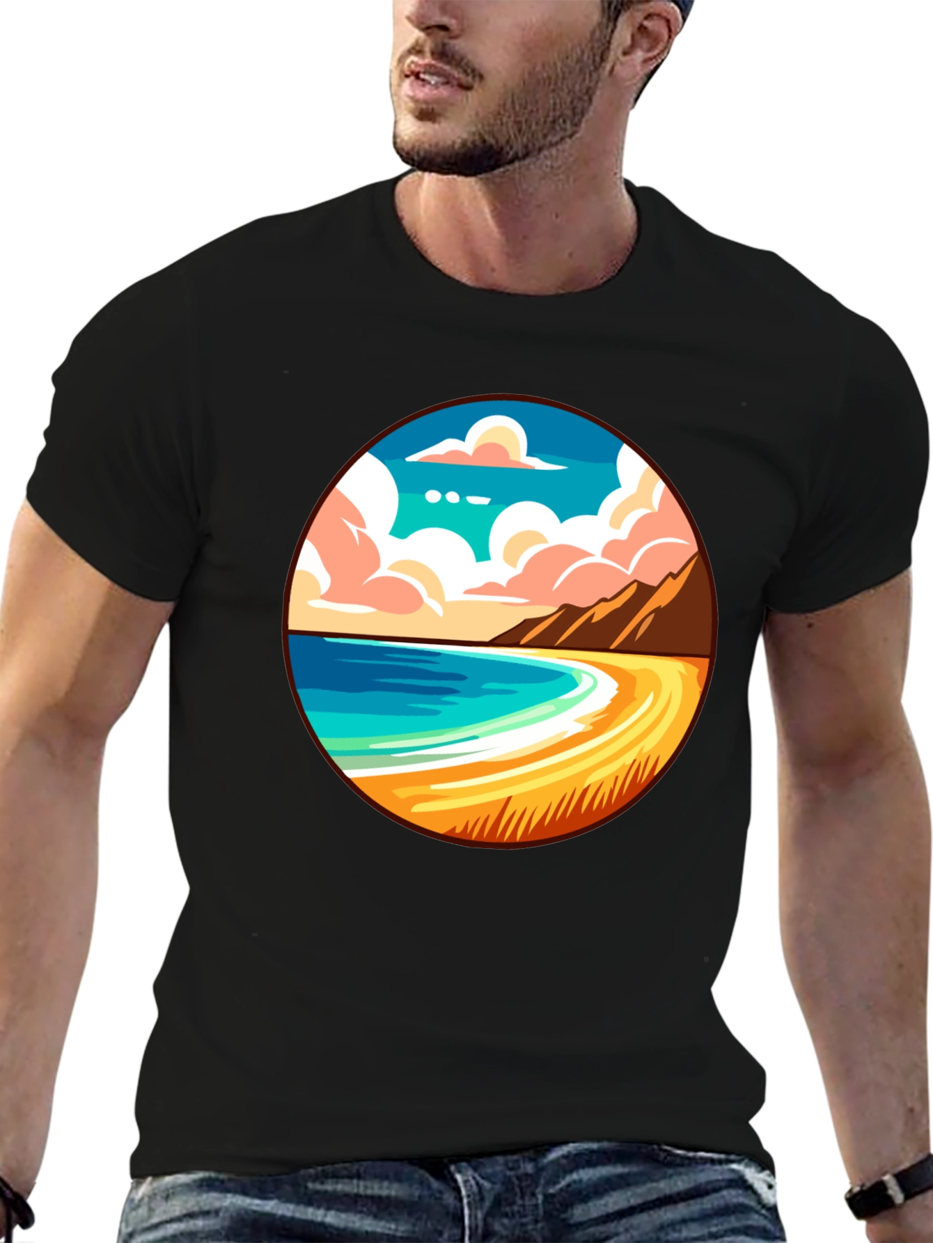 Beach Scene Graphic Tee - Black