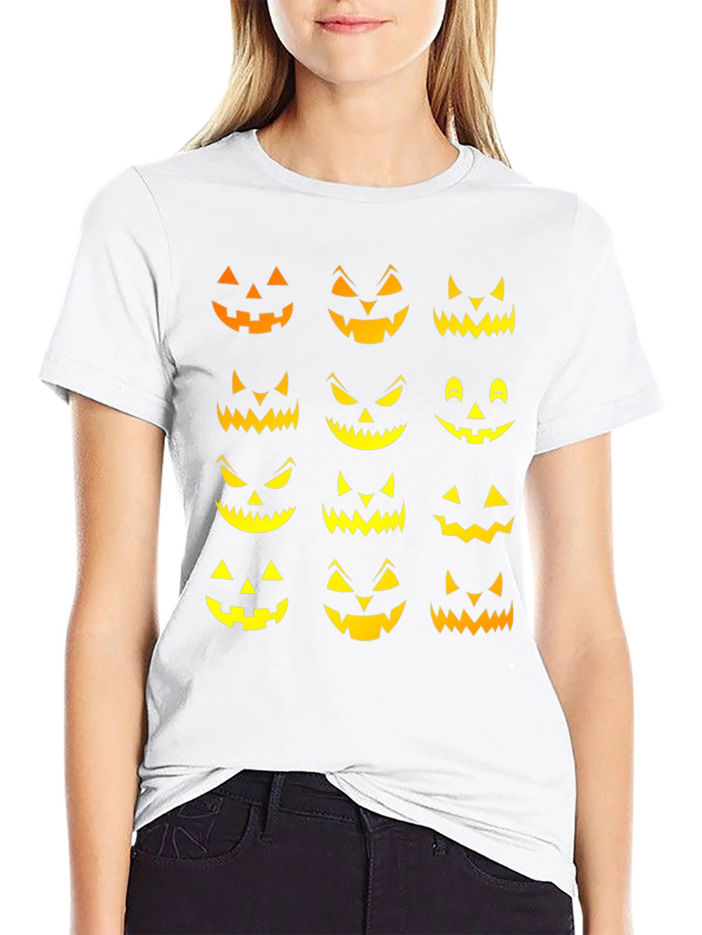 Spooky Jack-o-Lantern Faces Halloween T-Shirt