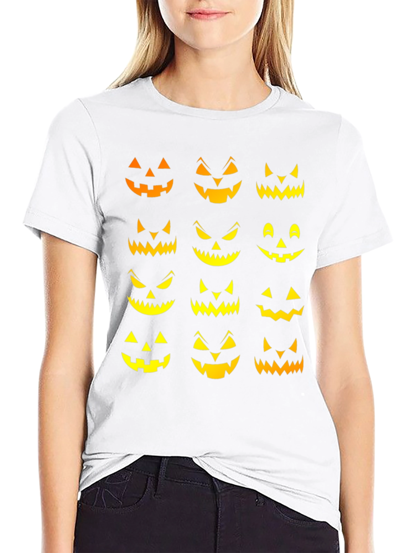 Spooky Jack-o-Lantern Faces Halloween T-Shirt