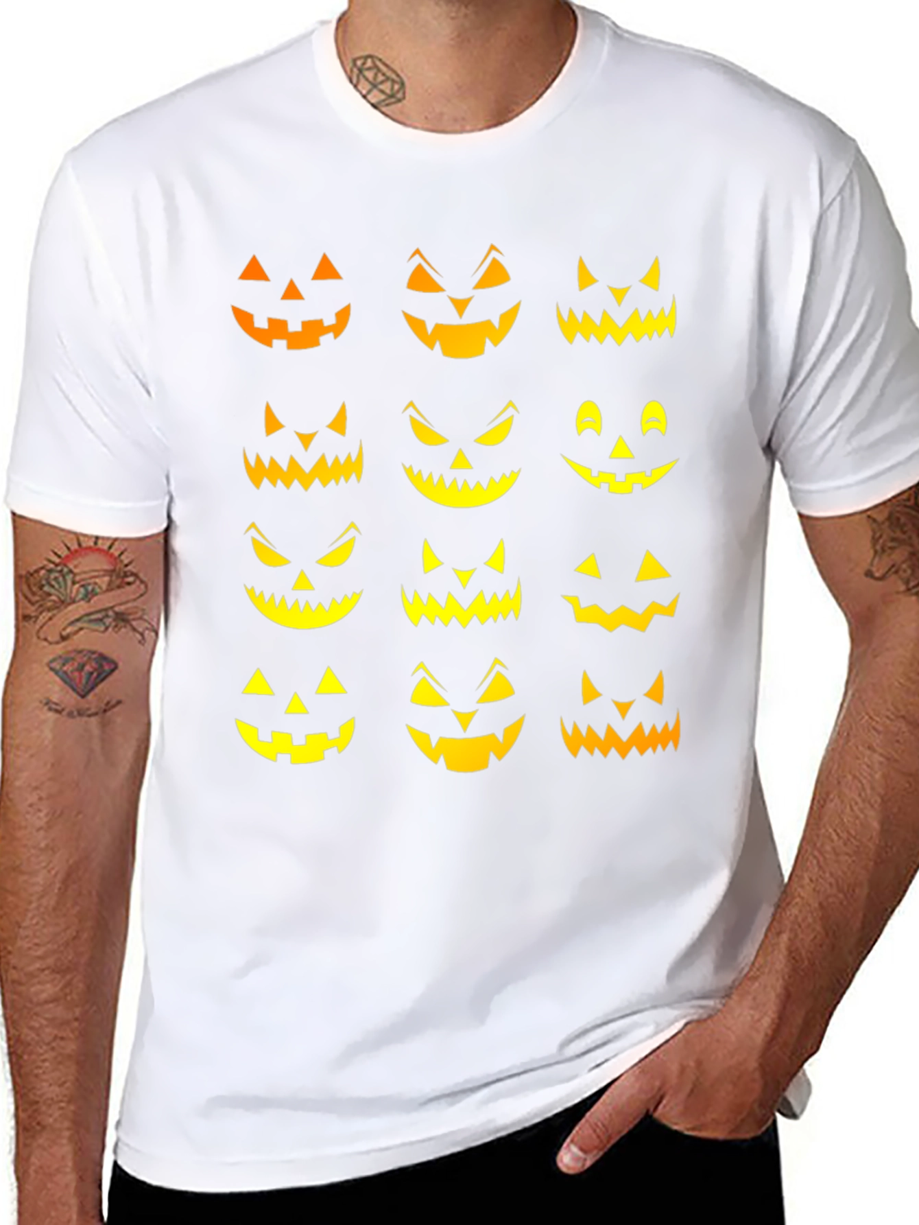 Spooky Jack-o-Lantern Faces Halloween T-Shirt