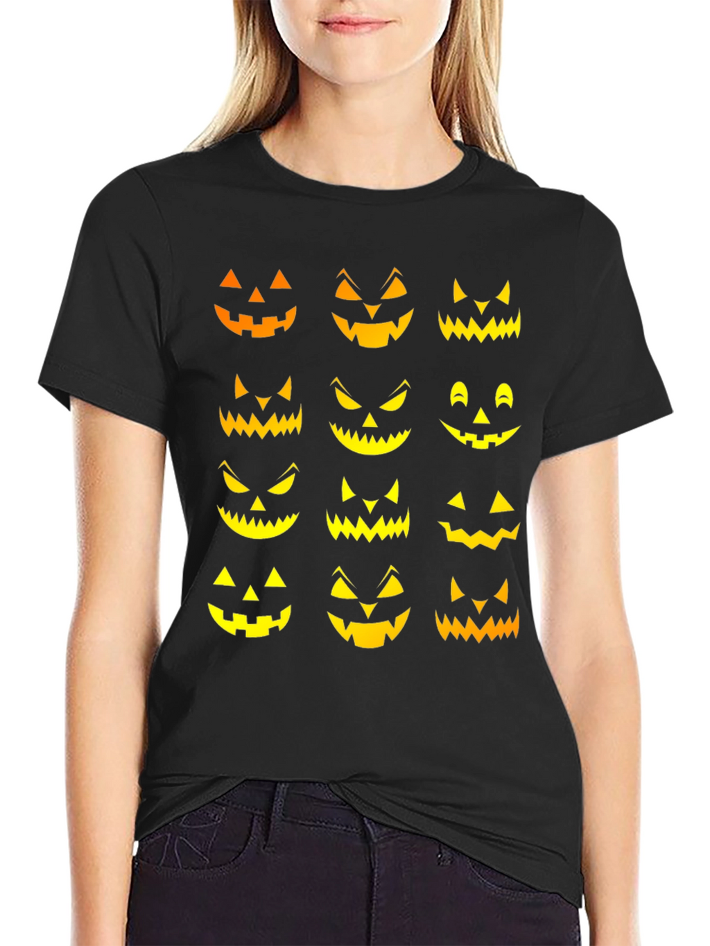 Spooky Jack-o-Lantern Faces Halloween T-Shirt