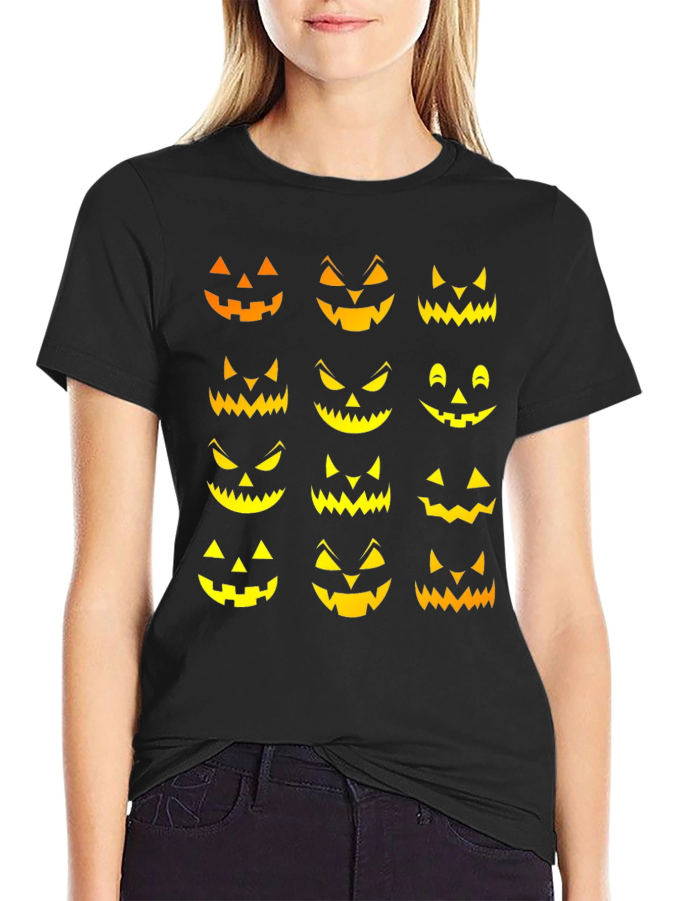 Spooky Jack-o-Lantern Faces Halloween T-Shirt
