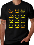 Spooky Jack-o-Lantern Faces Halloween T-Shirt