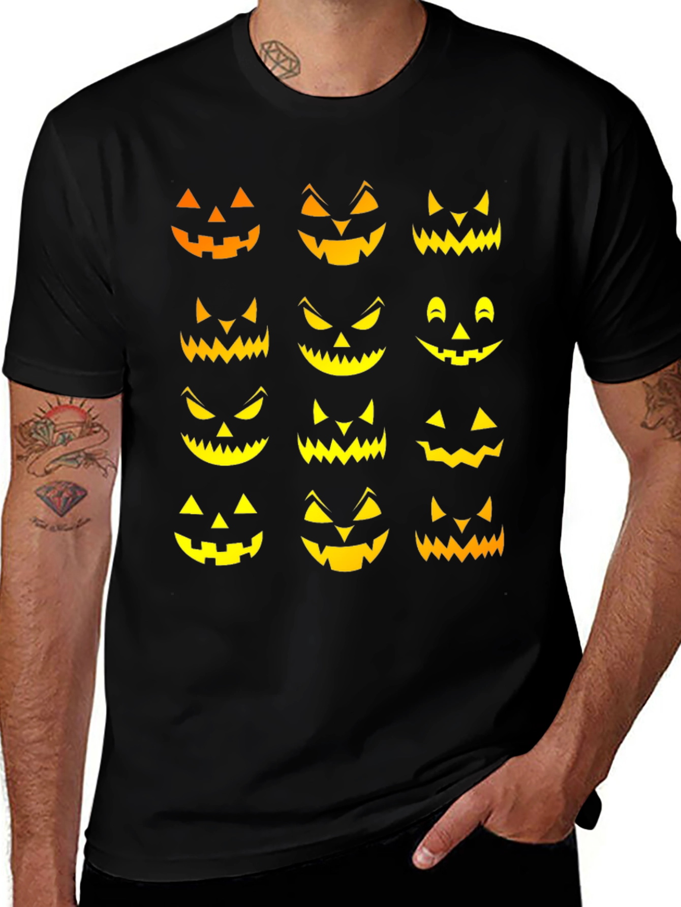 Spooky Jack-o-Lantern Faces Halloween T-Shirt