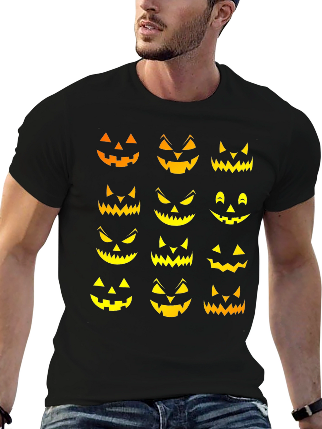 Spooky Jack-o-Lantern Faces Halloween T-Shirt