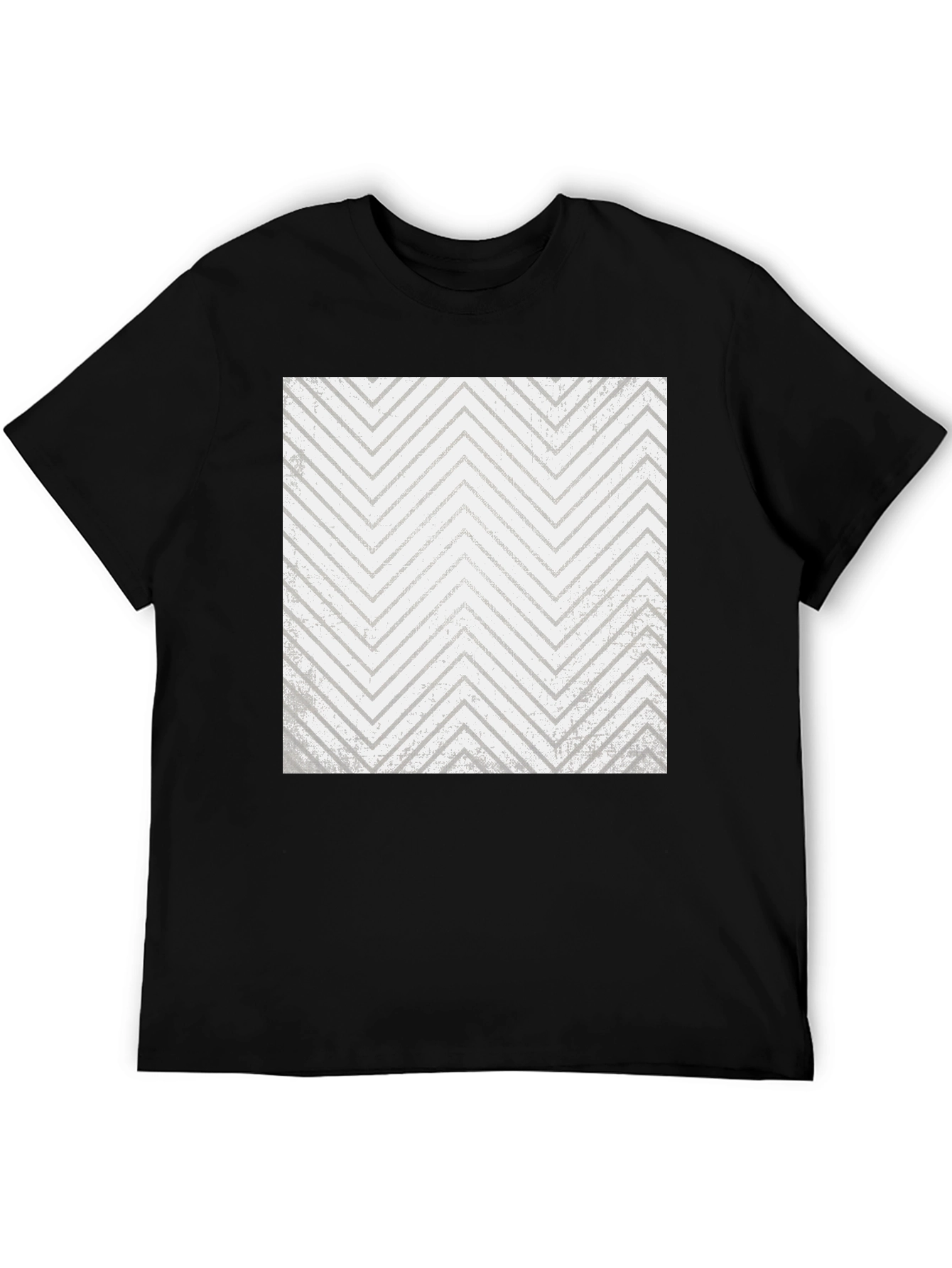 Mens Black T-Shirt with Geometric Zigzag Print