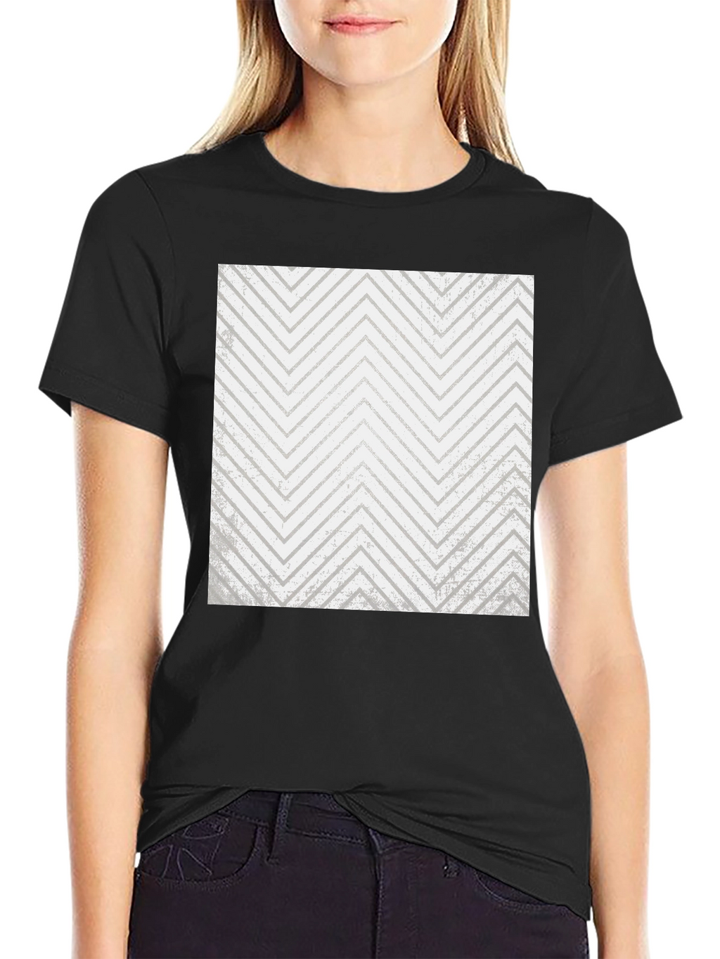 Mens Black T-Shirt with Geometric Zigzag Print