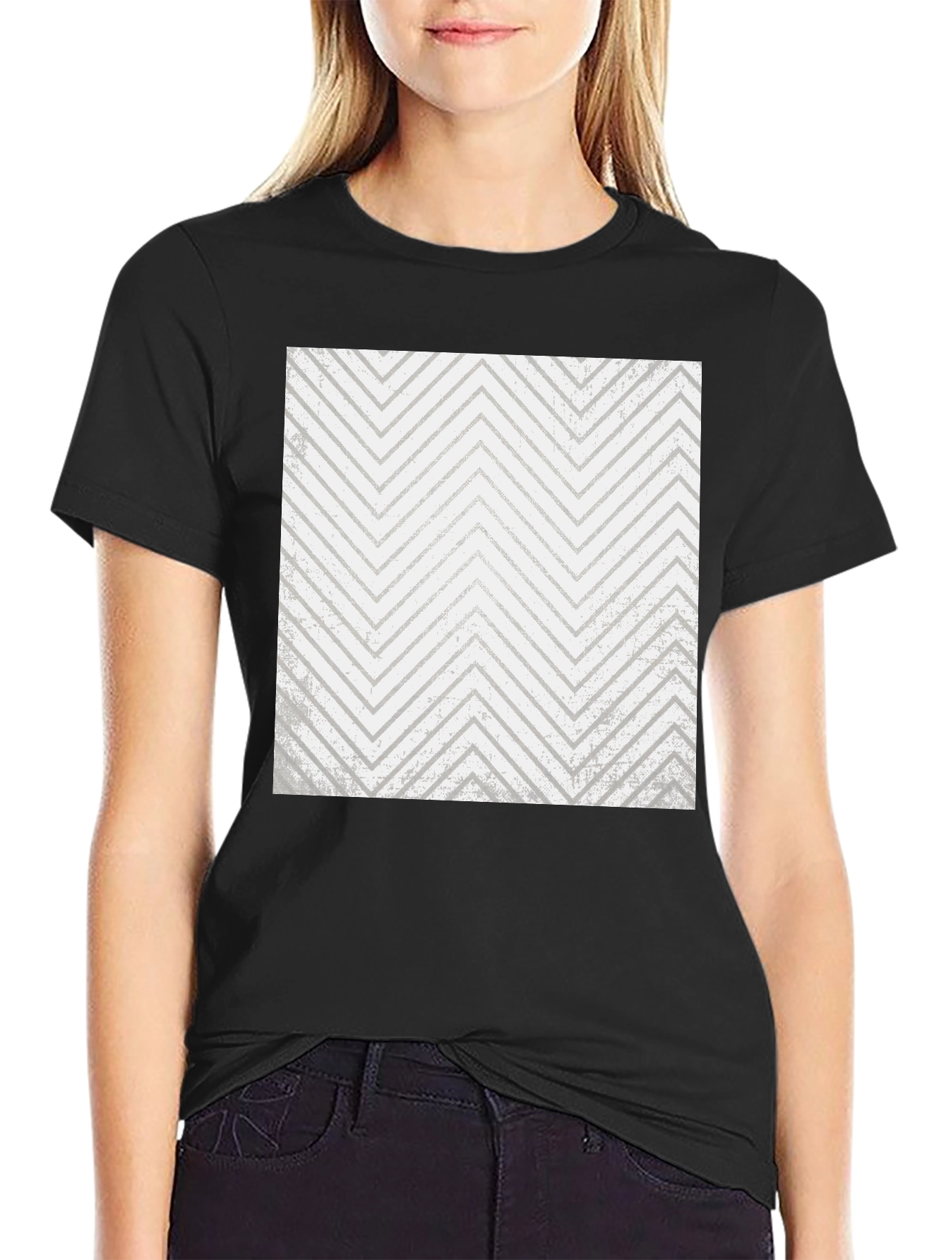 Mens Black T-Shirt with Geometric Zigzag Print