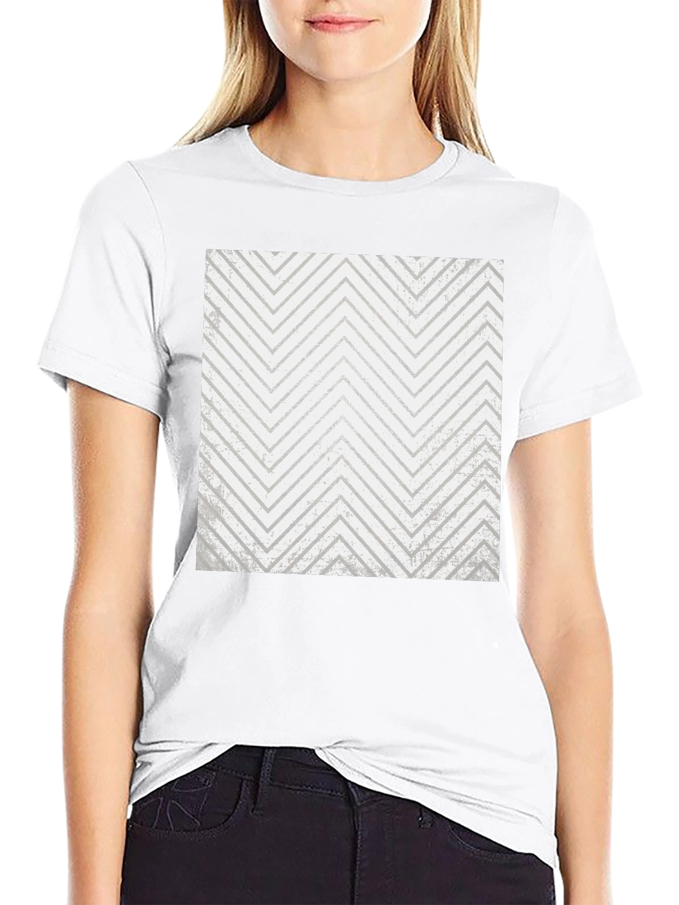 Mens Black T-Shirt with Geometric Zigzag Print