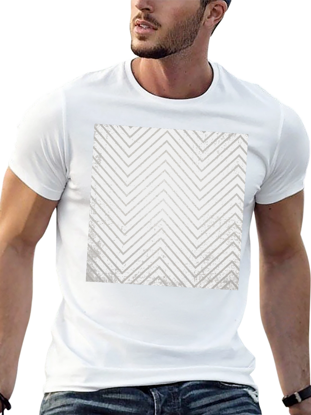 Mens Black T-Shirt with Geometric Zigzag Print