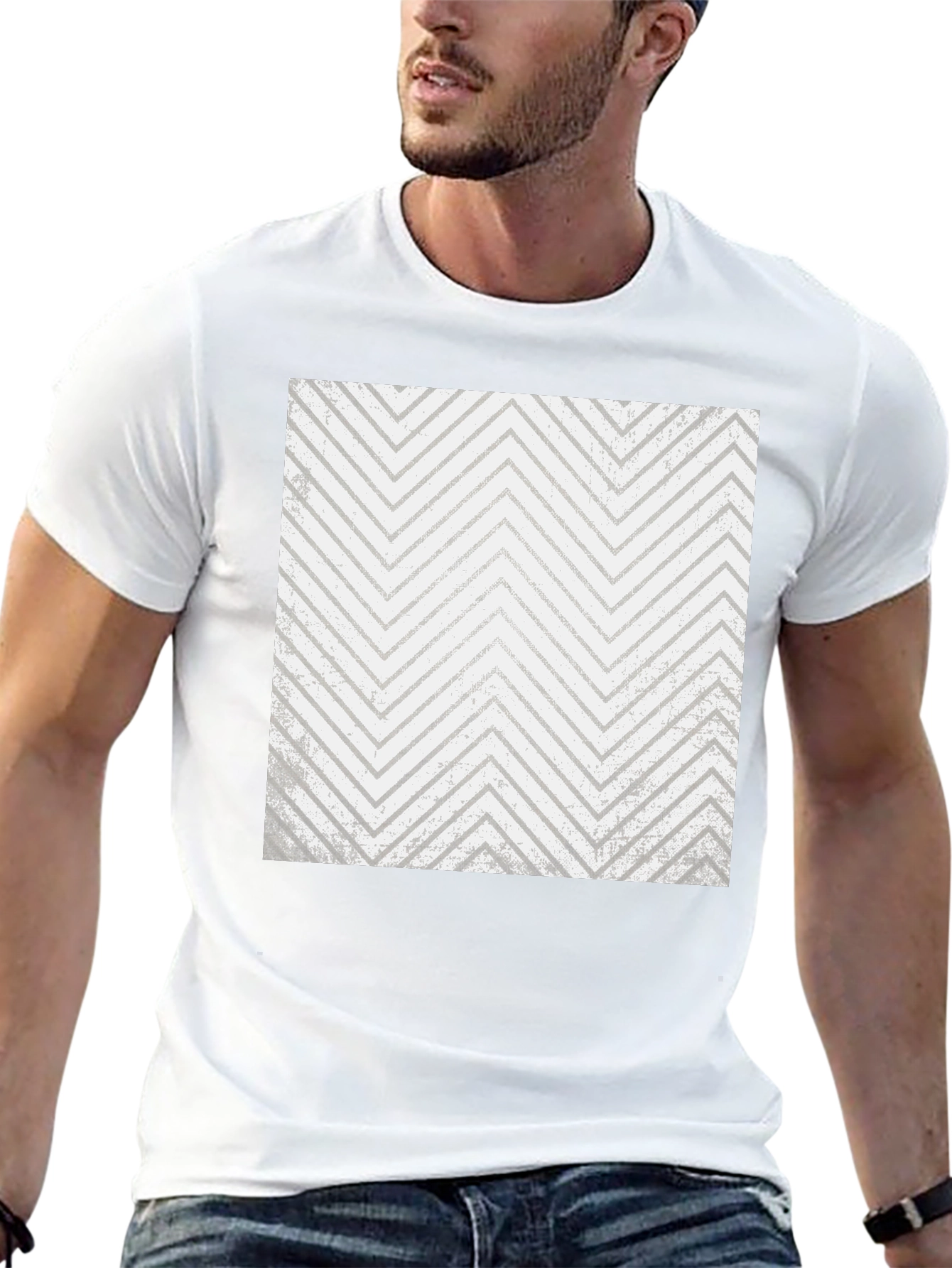 Mens Black T-Shirt with Geometric Zigzag Print