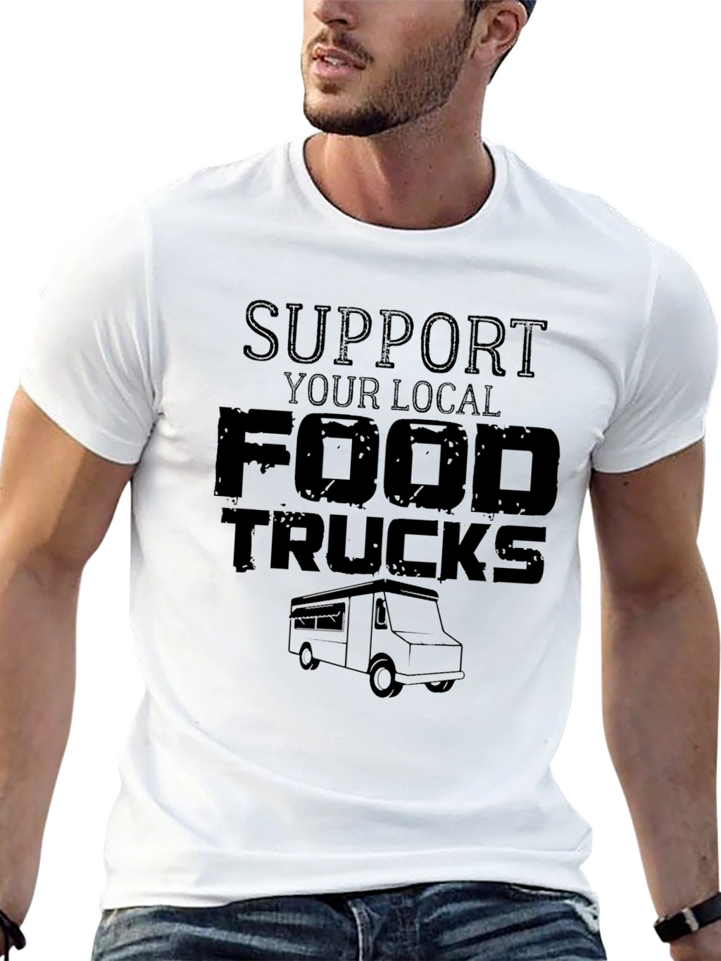 Support Your Local Food Trucks Black Graphic T-Shirt