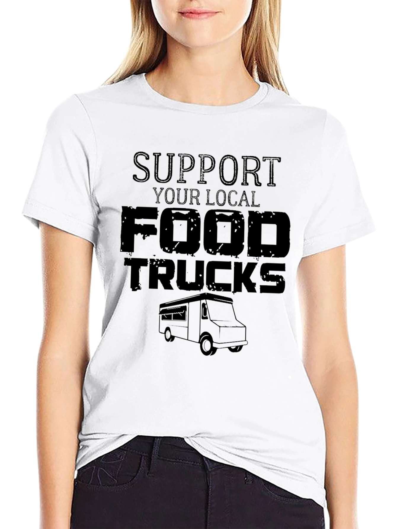 Support Your Local Food Trucks Black Graphic T-Shirt