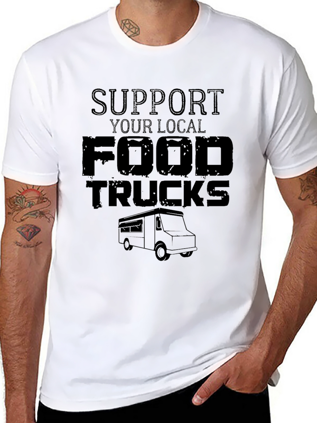 Support Your Local Food Trucks Black Graphic T-Shirt