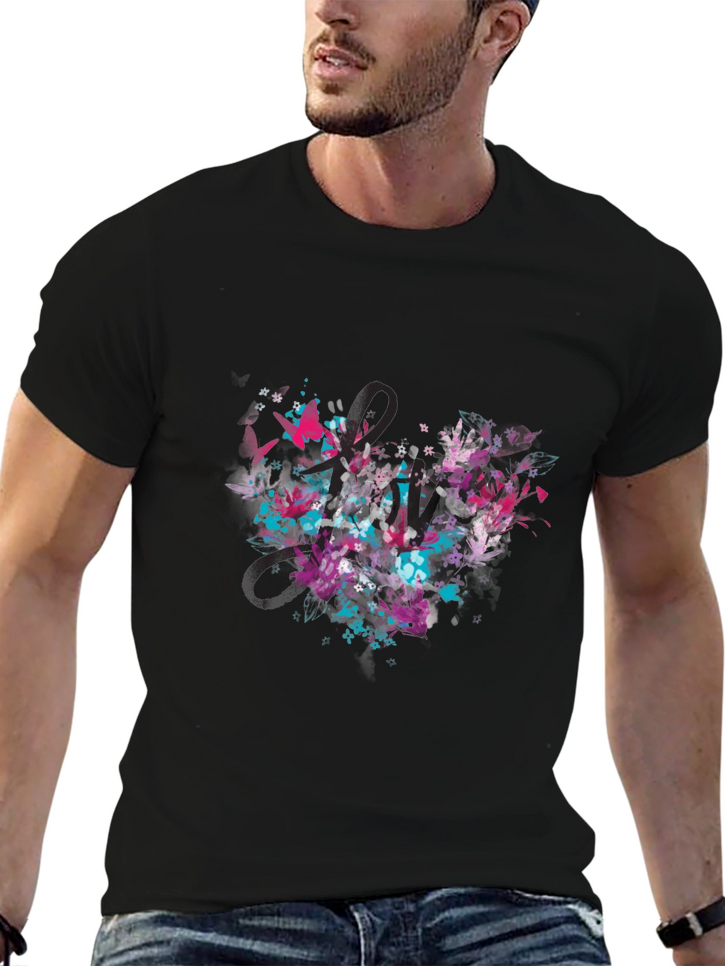 Abstract Heart Graphic Tee - Black Casual T-Shirt