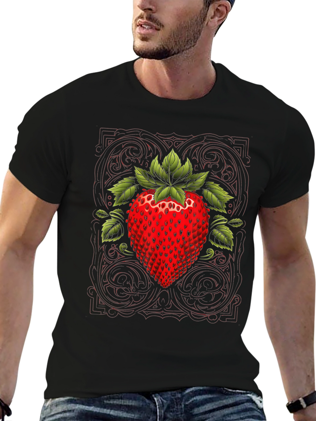 Strawberry Graphic Print Black Tee