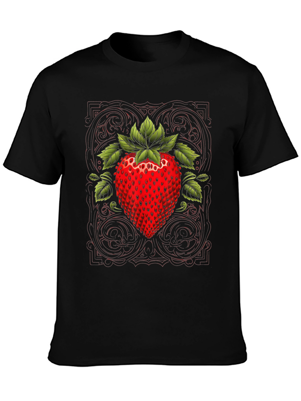 Strawberry Graphic Print Black Tee