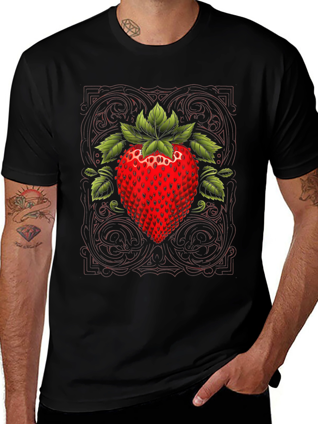 Strawberry Graphic Print Black Tee