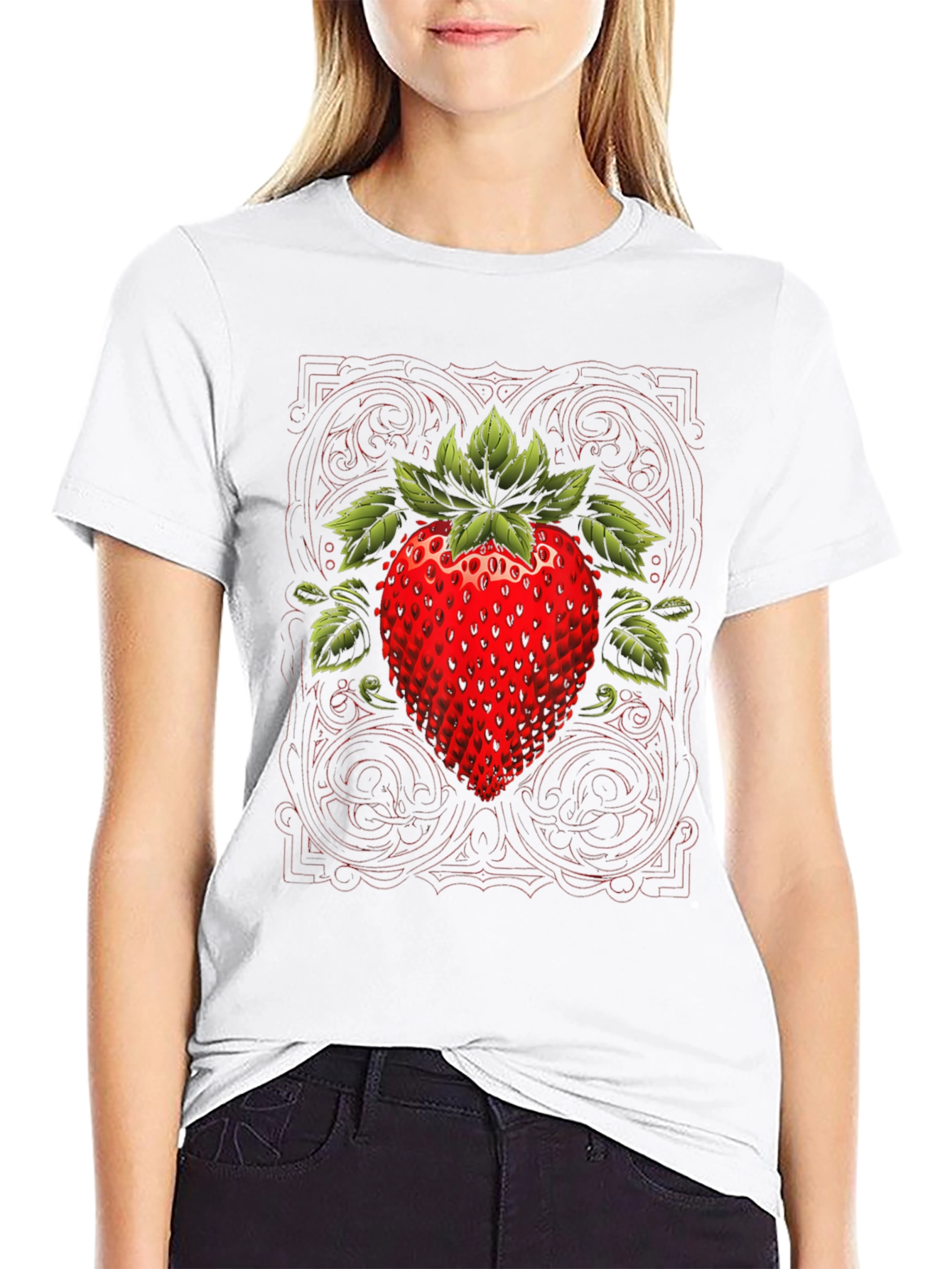 Strawberry Graphic Print Black Tee