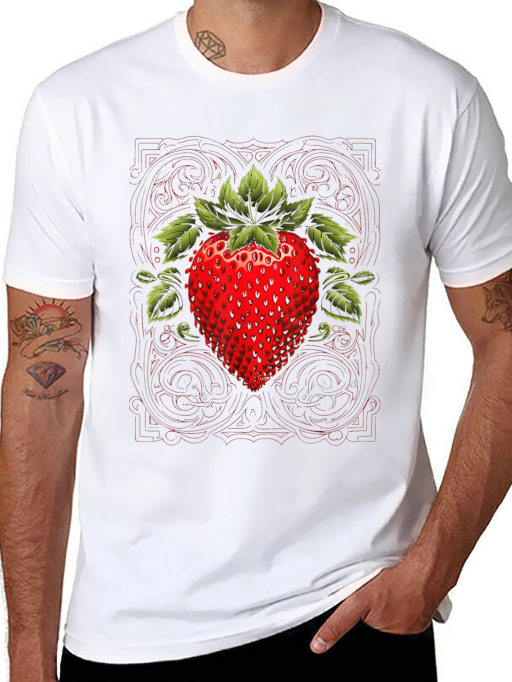Strawberry Graphic Print Black Tee