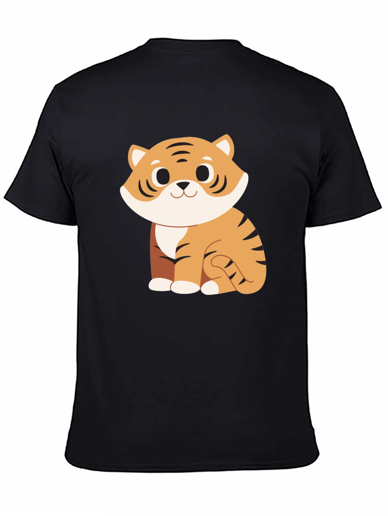 Cute Cartoon Tiger Graphic Black T-Shirt