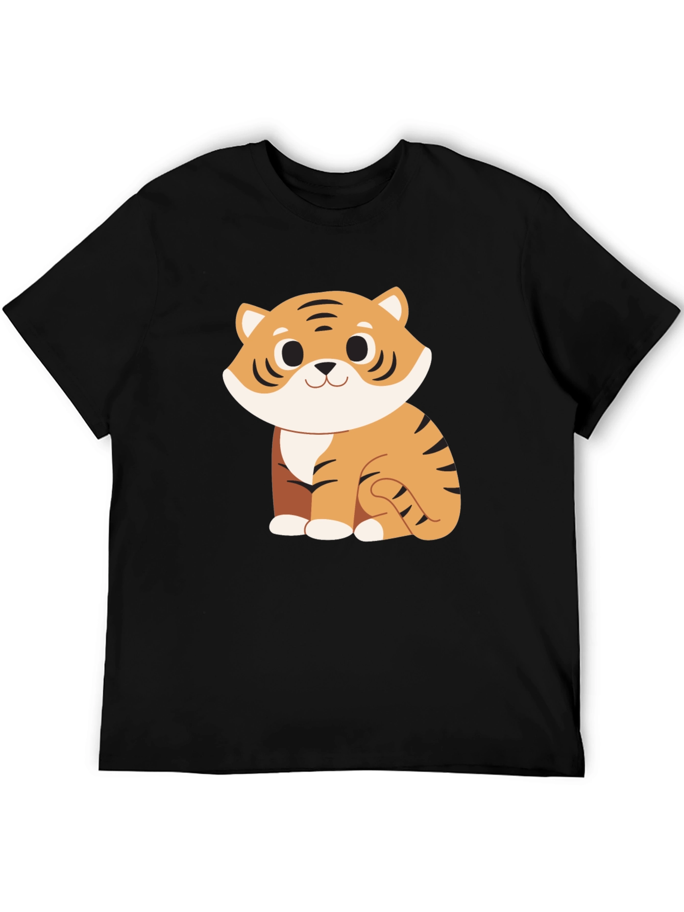 Cute Cartoon Tiger Graphic Black T-Shirt