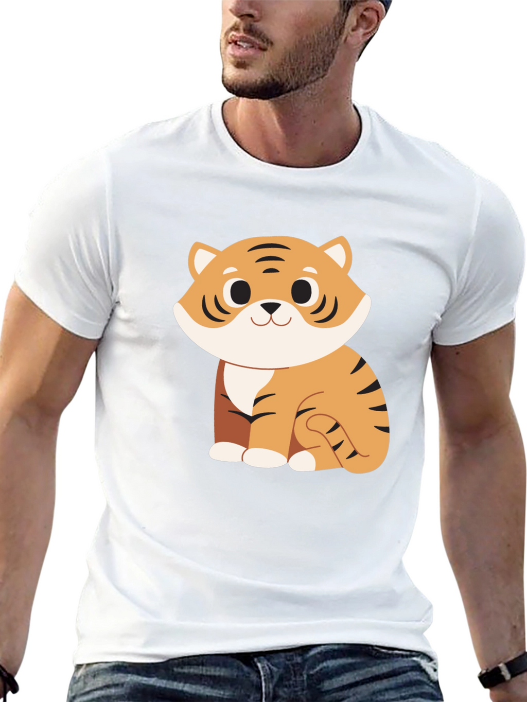 Cute Cartoon Tiger Graphic Black T-Shirt