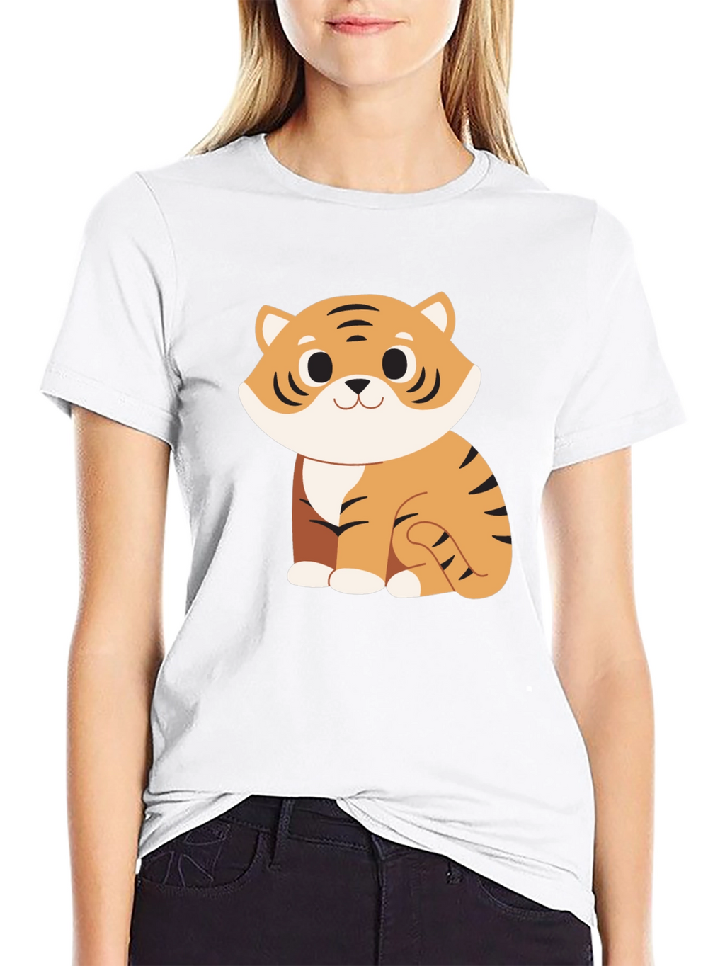 Cute Cartoon Tiger Graphic Black T-Shirt