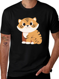 Cute Cartoon Tiger Graphic Black T-Shirt