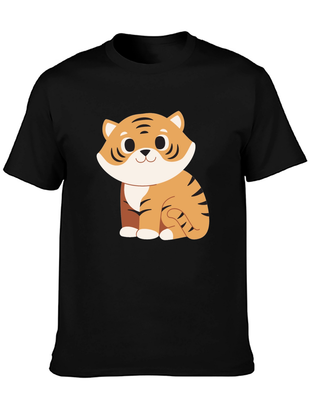 Cute Cartoon Tiger Graphic Black T-Shirt