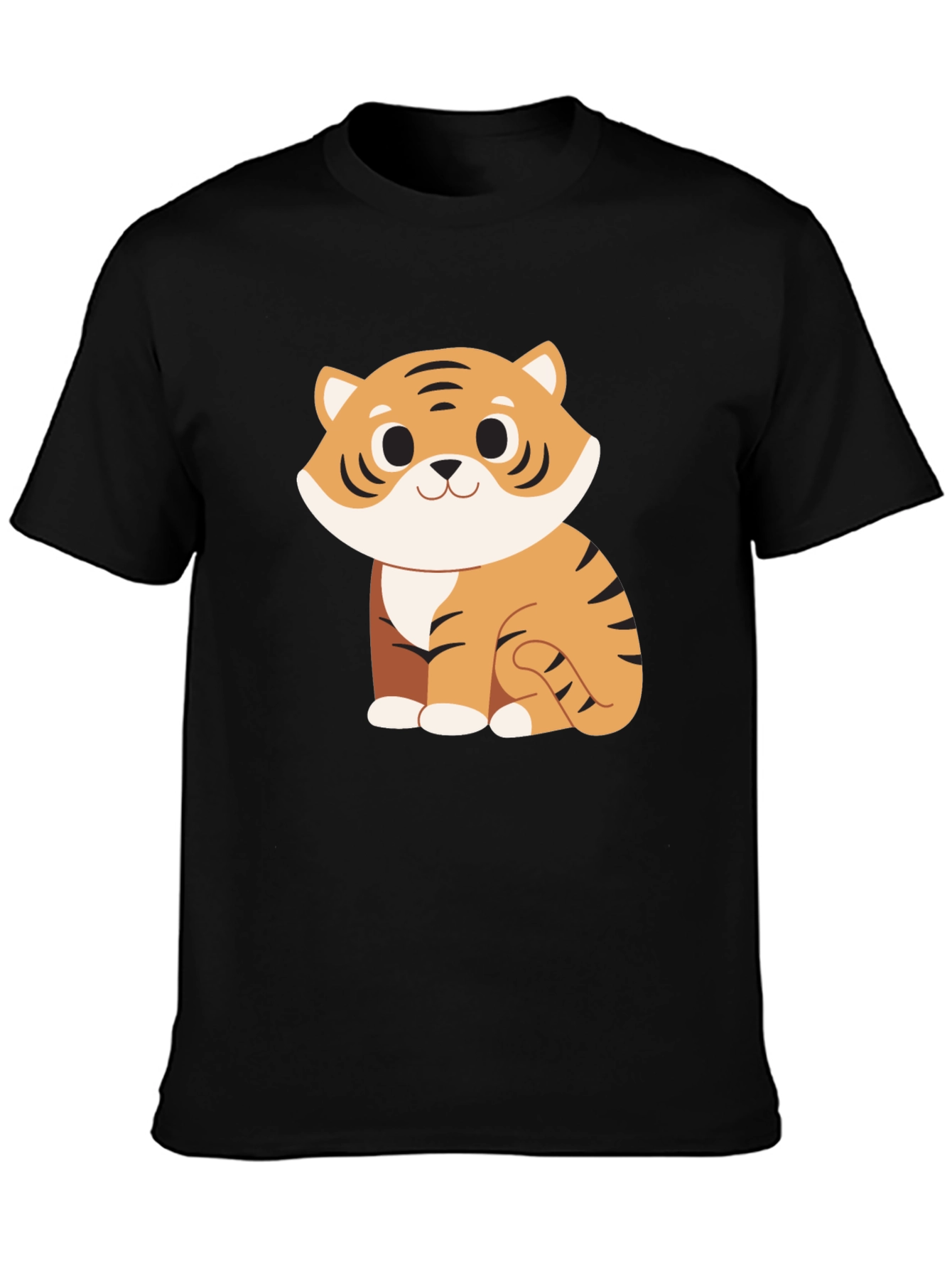 Cute Cartoon Tiger Graphic Black T-Shirt