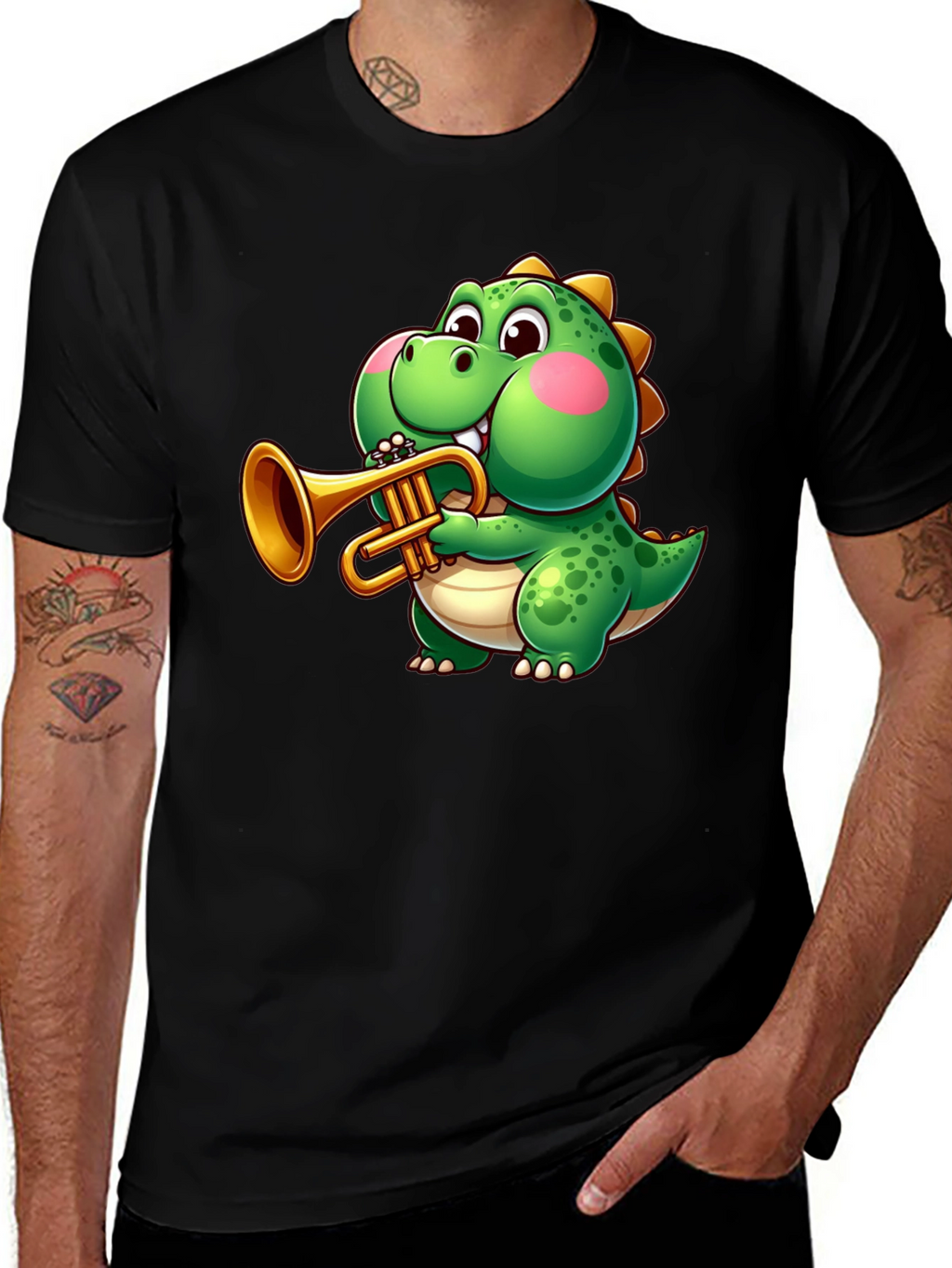 Dinosaur Trumpet Player Graphic Tee