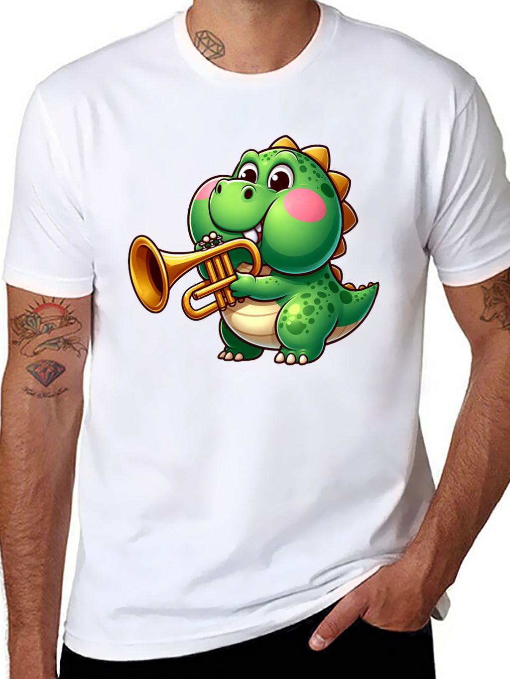 Dinosaur Trumpet Player Graphic Tee