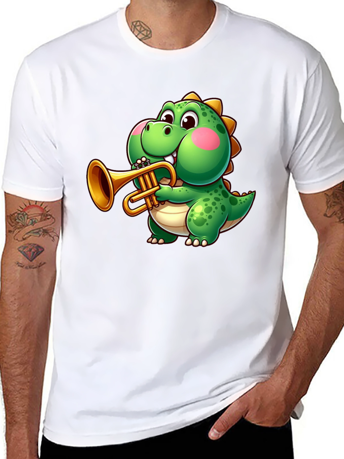 Dinosaur Trumpet Player Graphic Tee