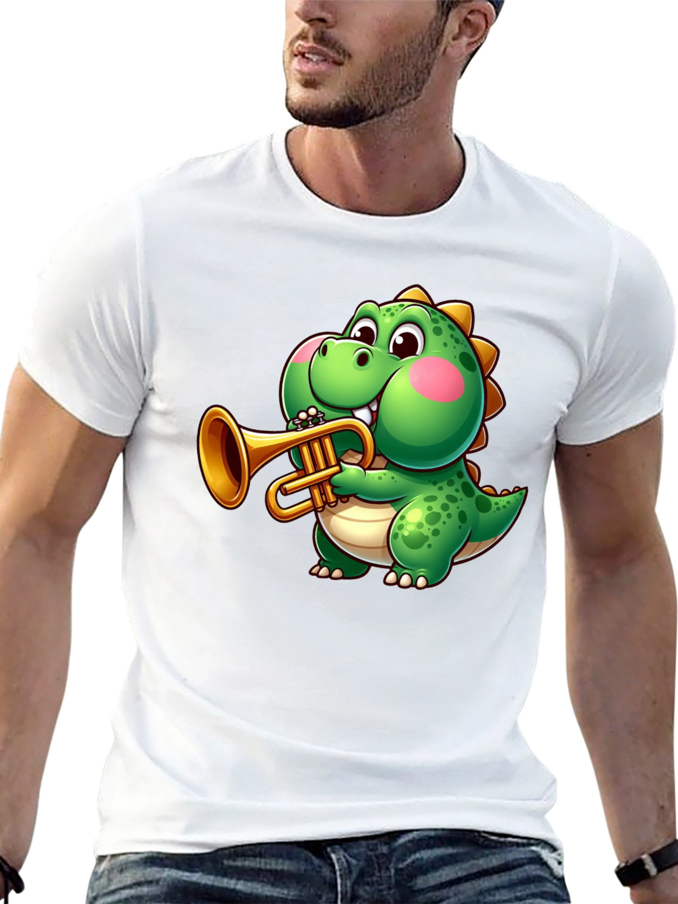 Dinosaur Trumpet Player Graphic Tee