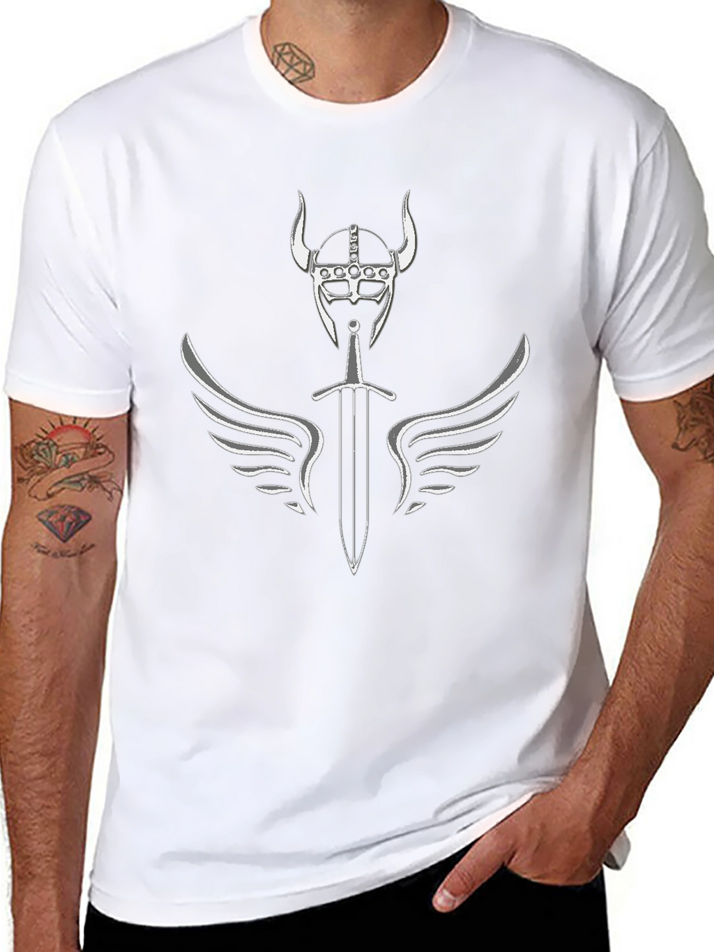 Viking Helmet Sword Wings Graphic T-Shirt