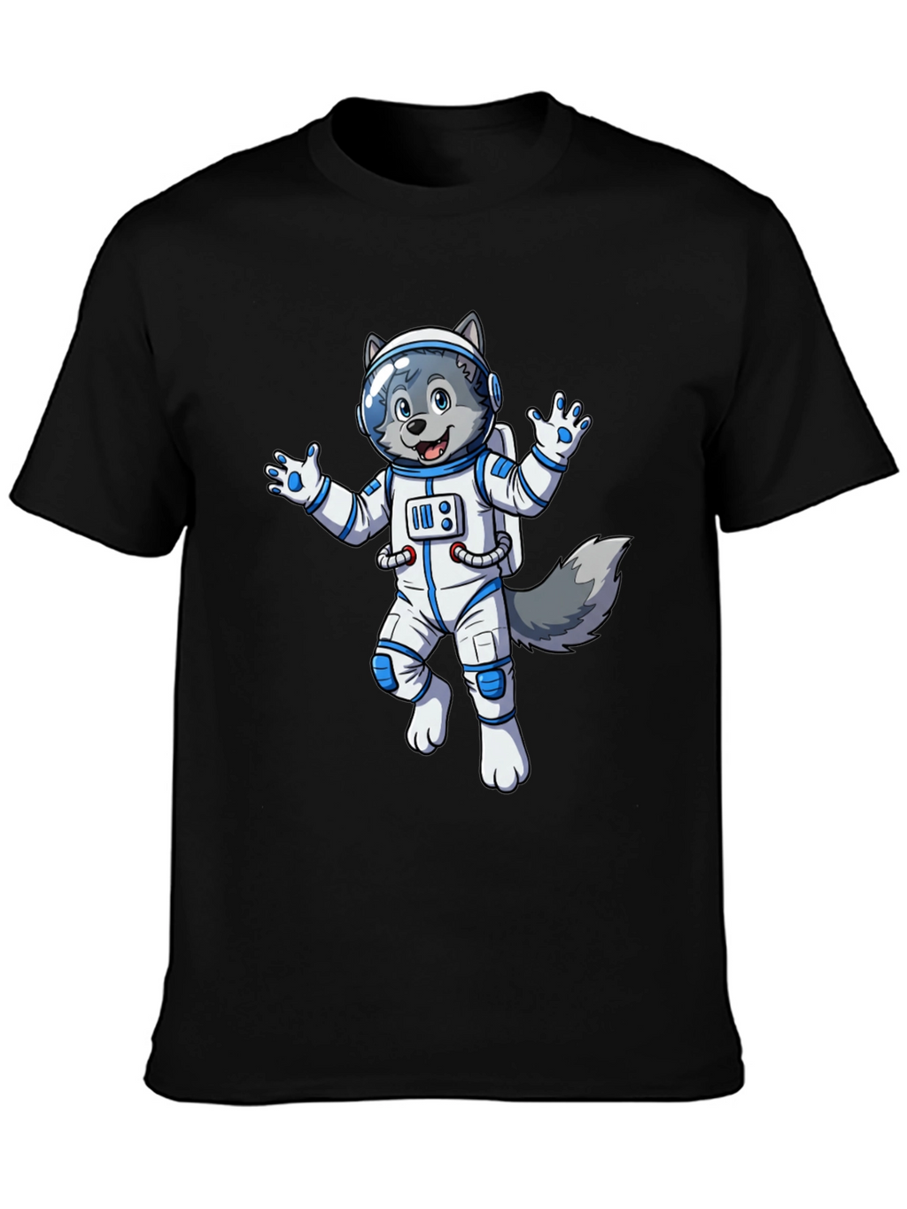 Astronaut Wolf Graphic Tee - Black Crewneck Shirt
