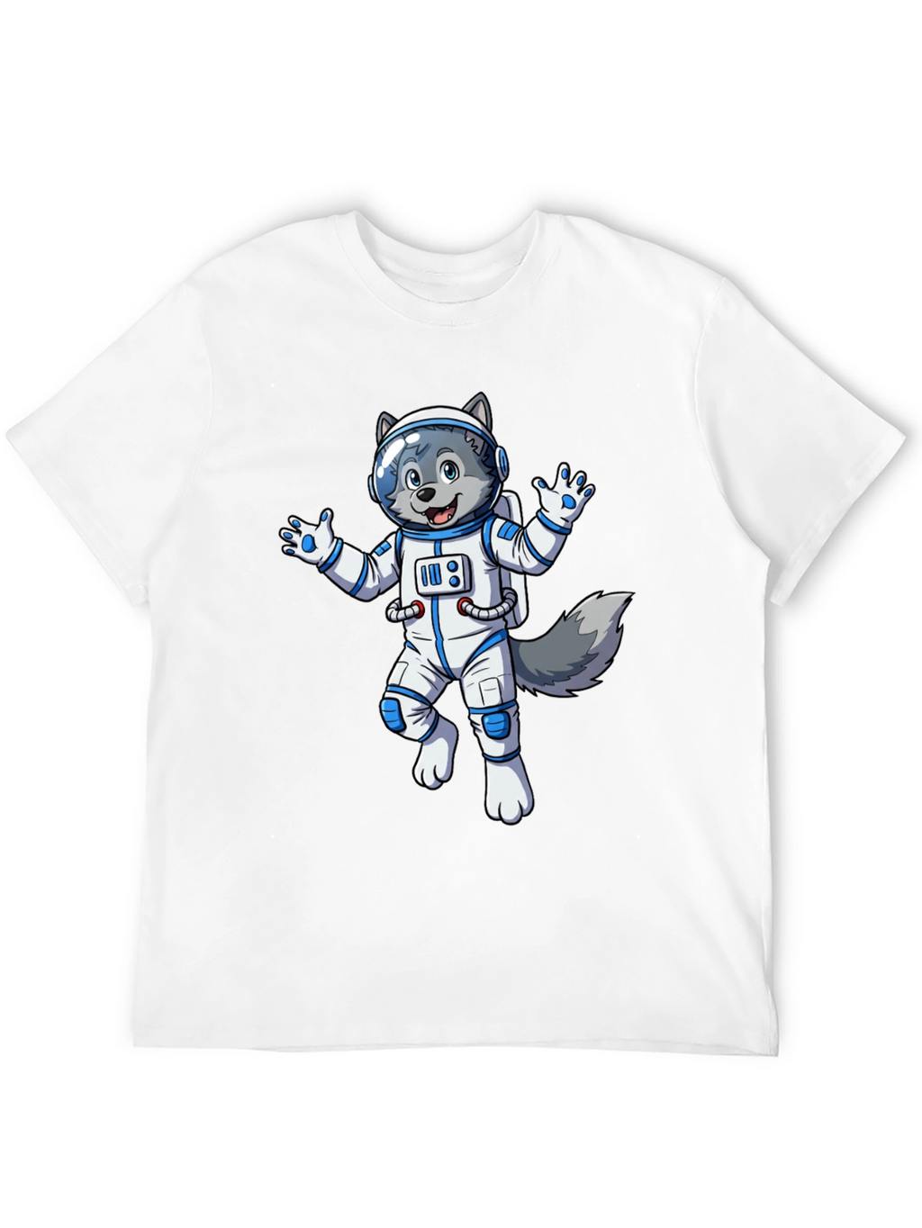 Astronaut Wolf Graphic Tee - Black Crewneck Shirt