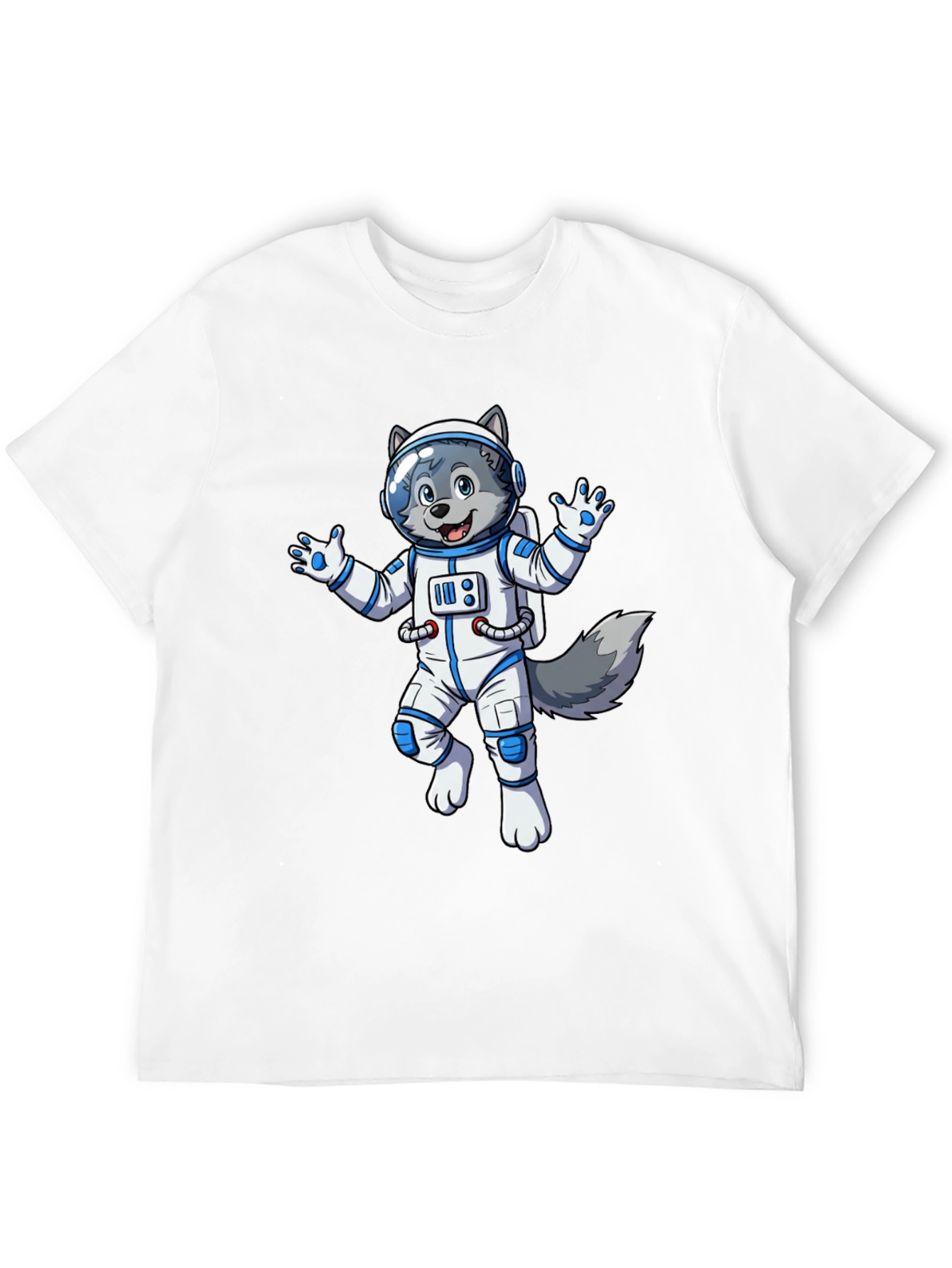 Astronaut Wolf Graphic Tee - Black Crewneck Shirt