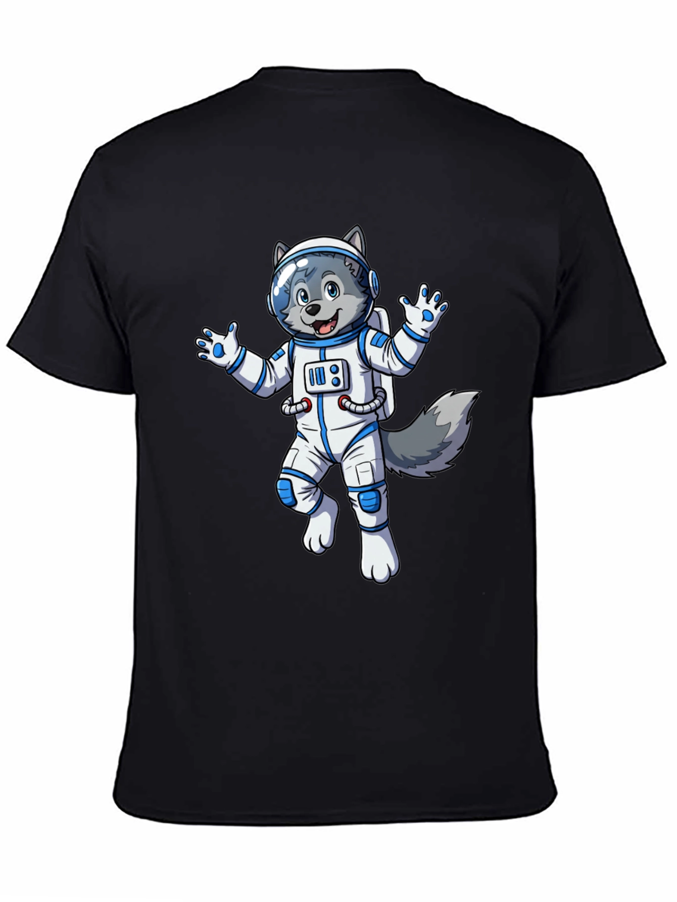 Astronaut Wolf Graphic Tee - Black Crewneck Shirt