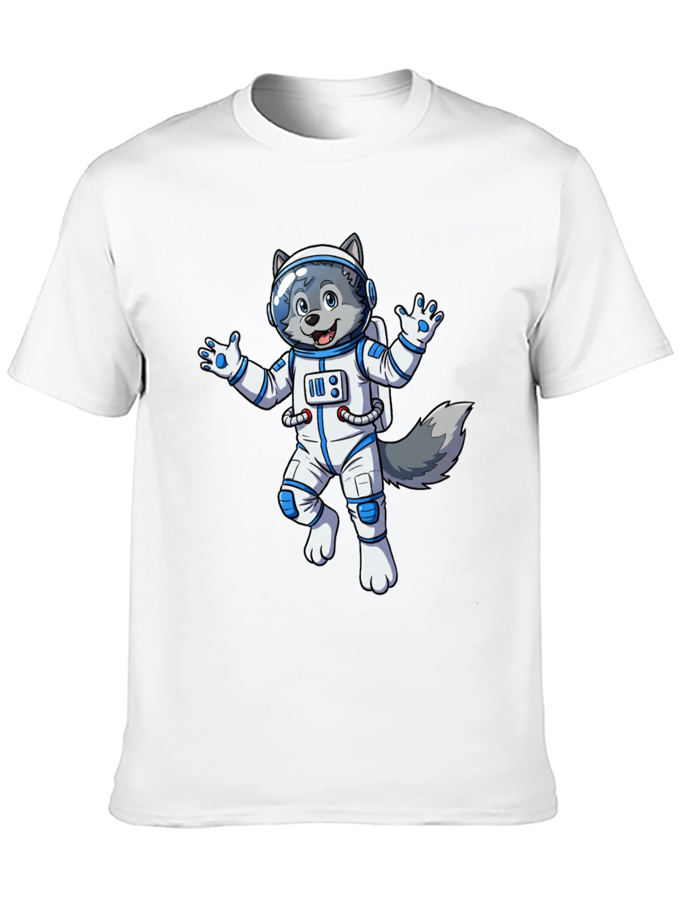 Astronaut Wolf Graphic Tee - Black Crewneck Shirt