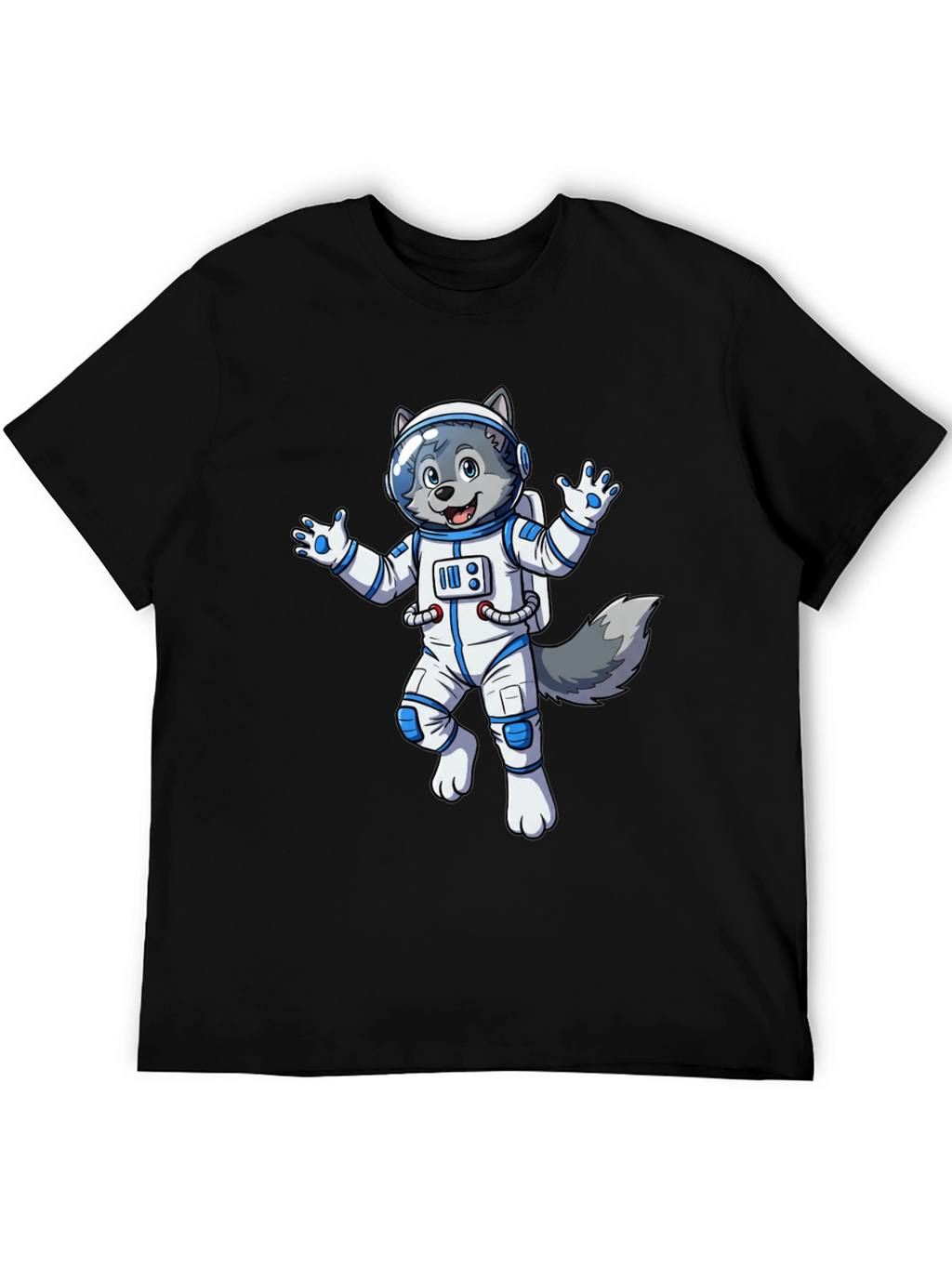 Astronaut Wolf Graphic Tee - Black Crewneck Shirt