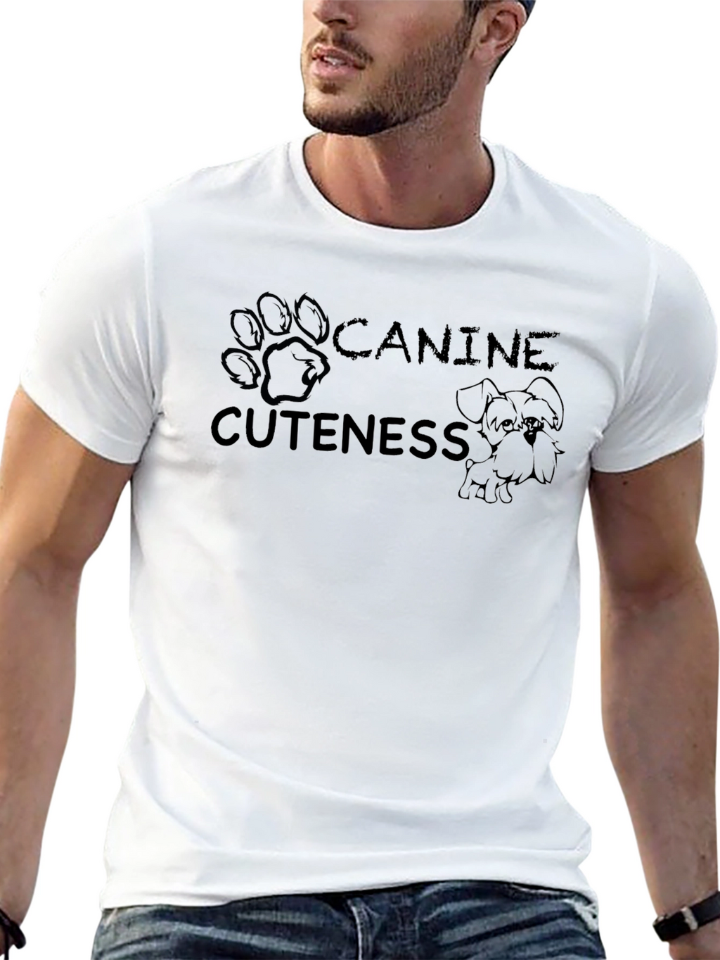 Canine Cuteness Graphic Tee - Black Cotton Blend