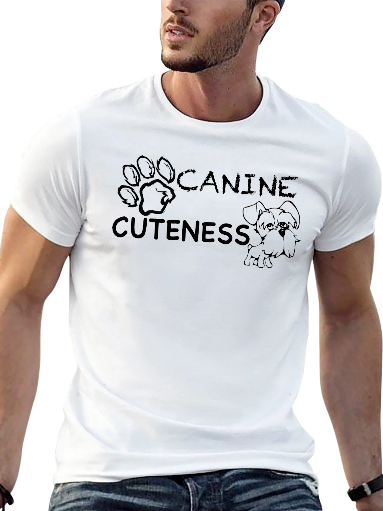 Canine Cuteness Graphic Tee - Black Cotton Blend