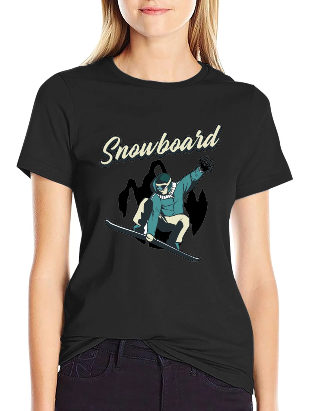 Snowboard Graphic Tee - Black Cotton T-Shirt