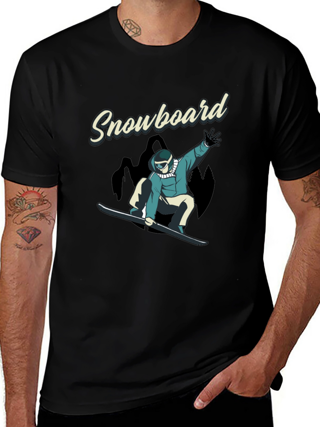 Snowboard Graphic Tee - Black Cotton T-Shirt