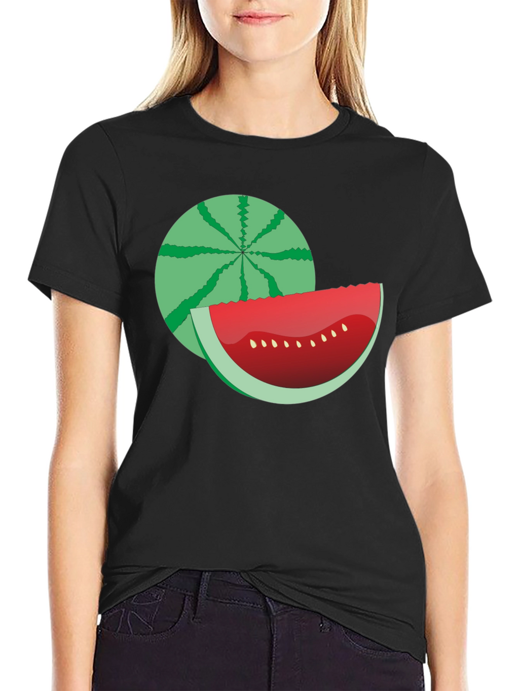 Watermelon Graphic Print Black T-Shirt