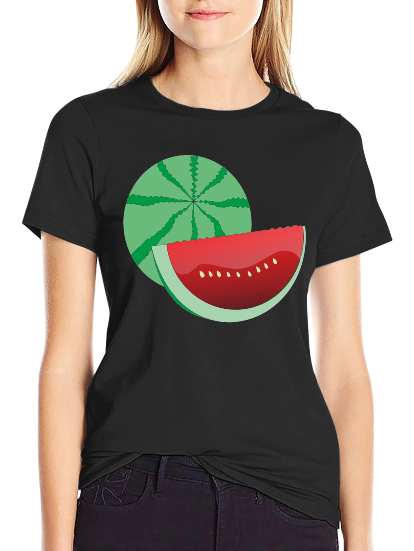 Watermelon Graphic Print Black T-Shirt