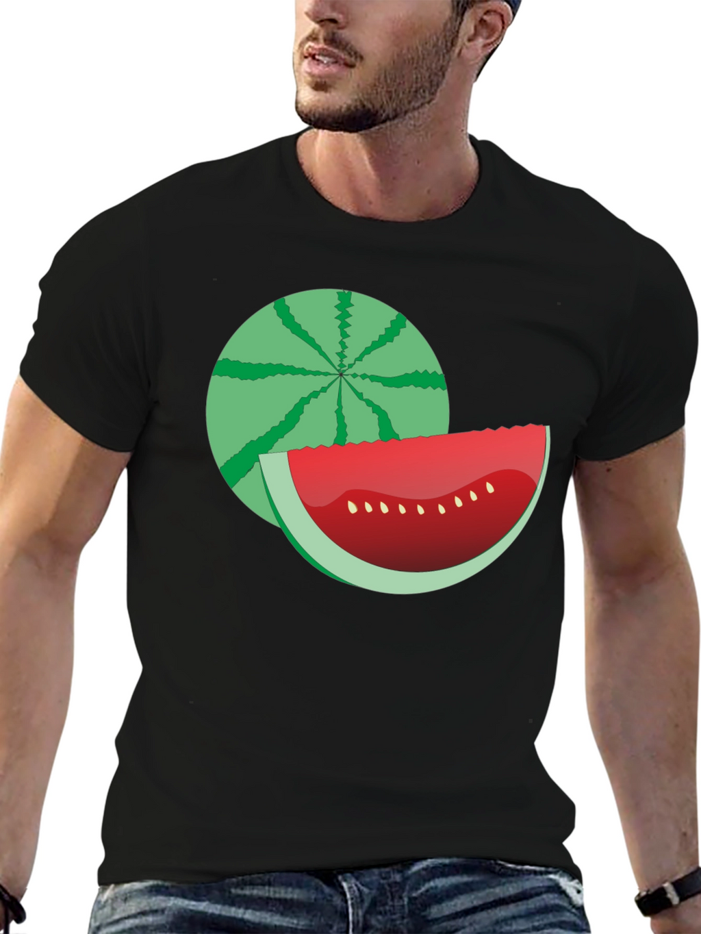 Watermelon Graphic Print Black T-Shirt